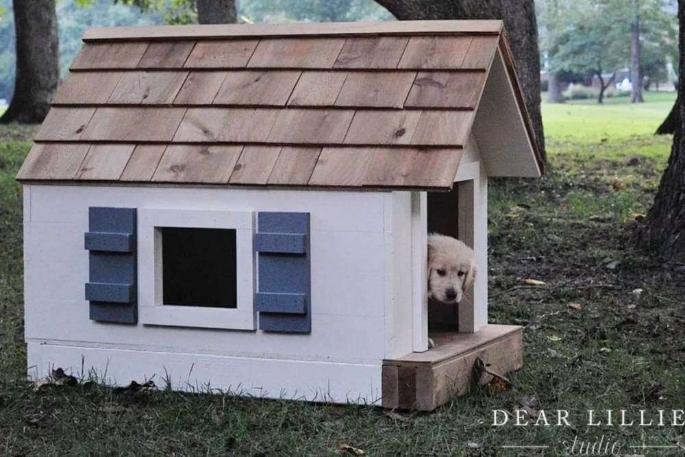 Cute Cottage Style DIY Dog House With Shutters 